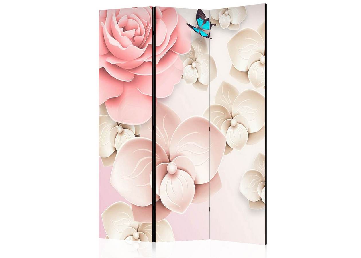 Paravan decorativ Trandafiri roz și fluture cu 5 secțiuni