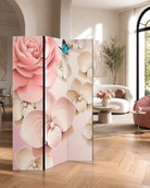 Detaliu paravan decorativ Trandafiri roz și fluture, imprimat față-verso