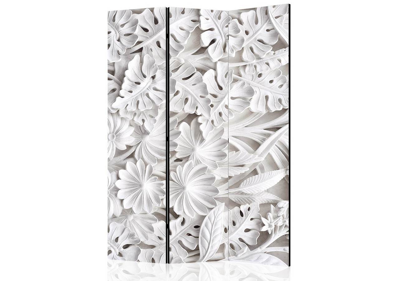Paravan decorativ Flori albe în relief în amenajare interioară