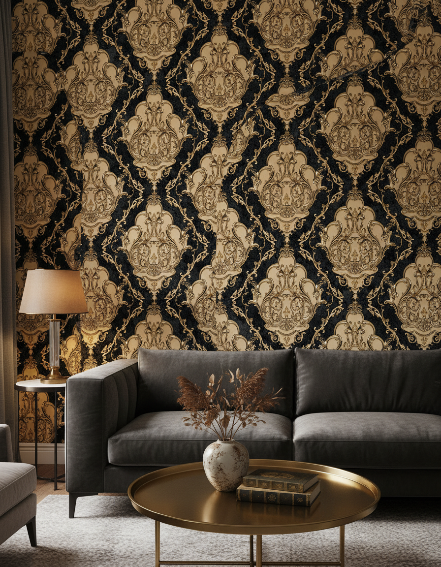 Ornament baroc auriu pe negru