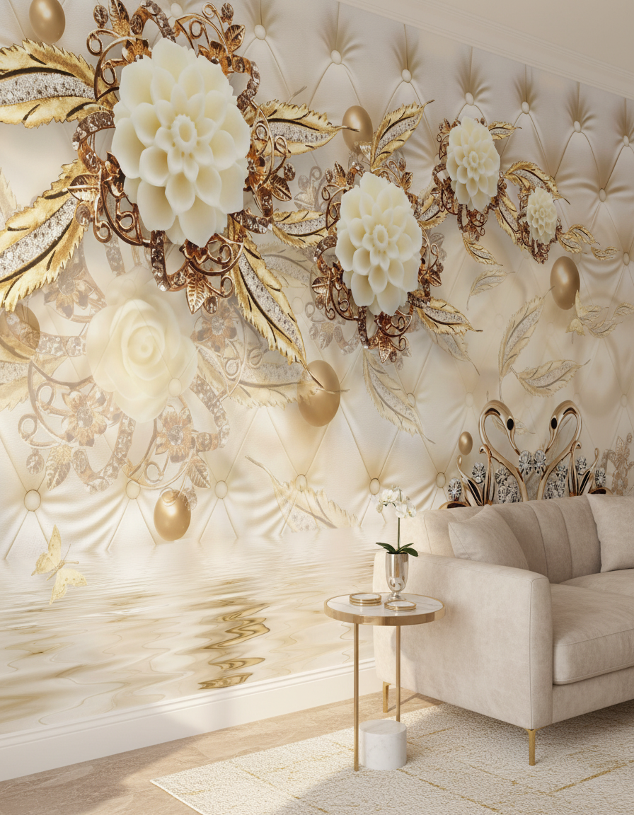 Flori aurii cu perle decorative