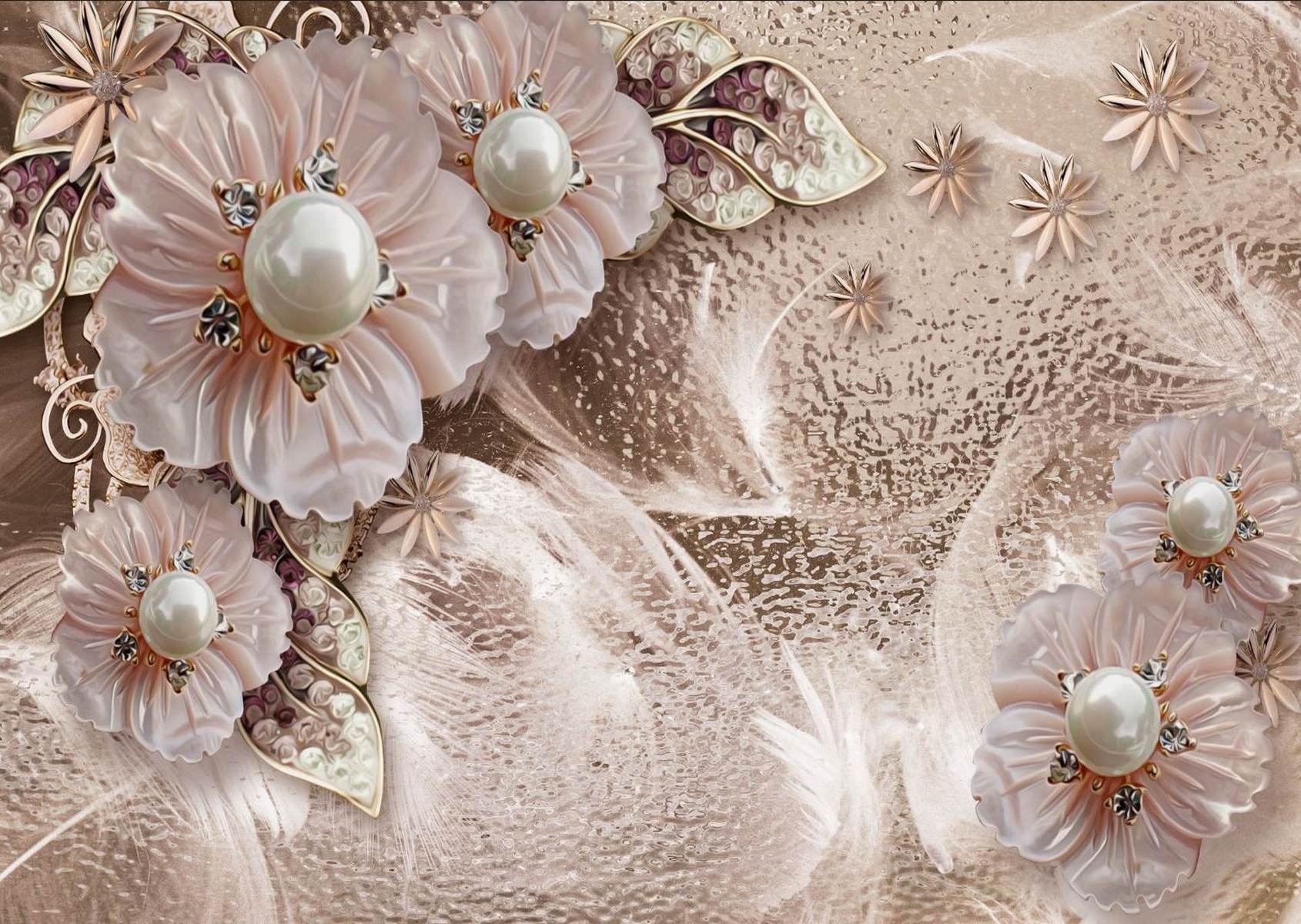 Flori bej cu perle decorative