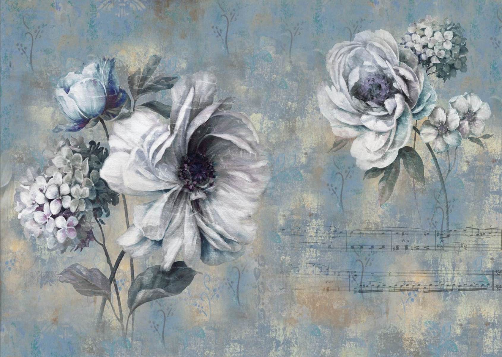 Flori vintage albastre pe fundal artistic