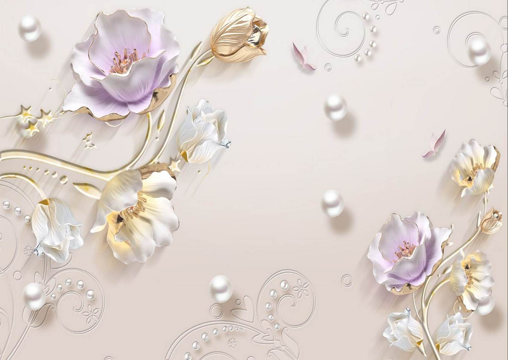 Flori mov delicate cu perle