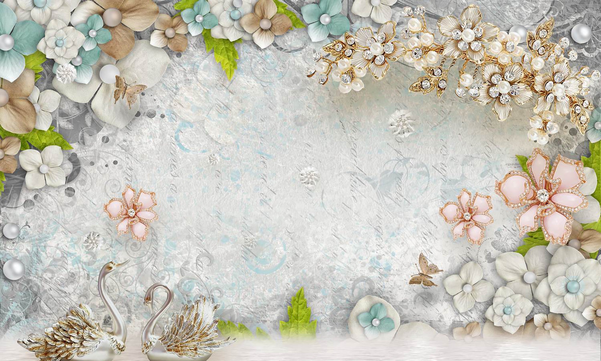 Lebede și flori pastel delicate