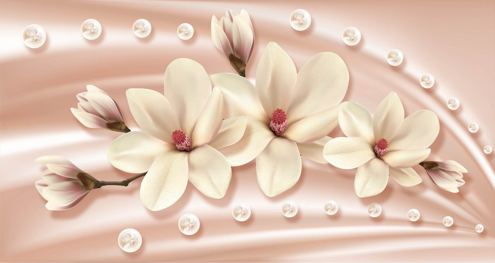 Flori albe pe satin roz