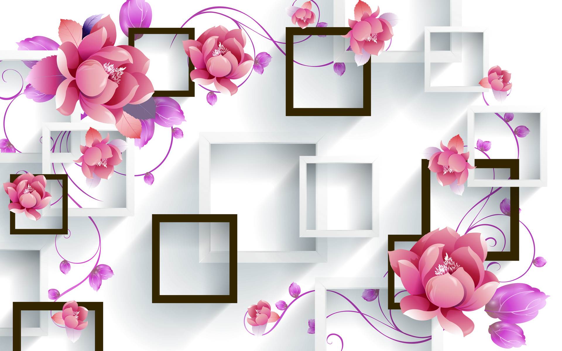 Flori roz cu rame 3D