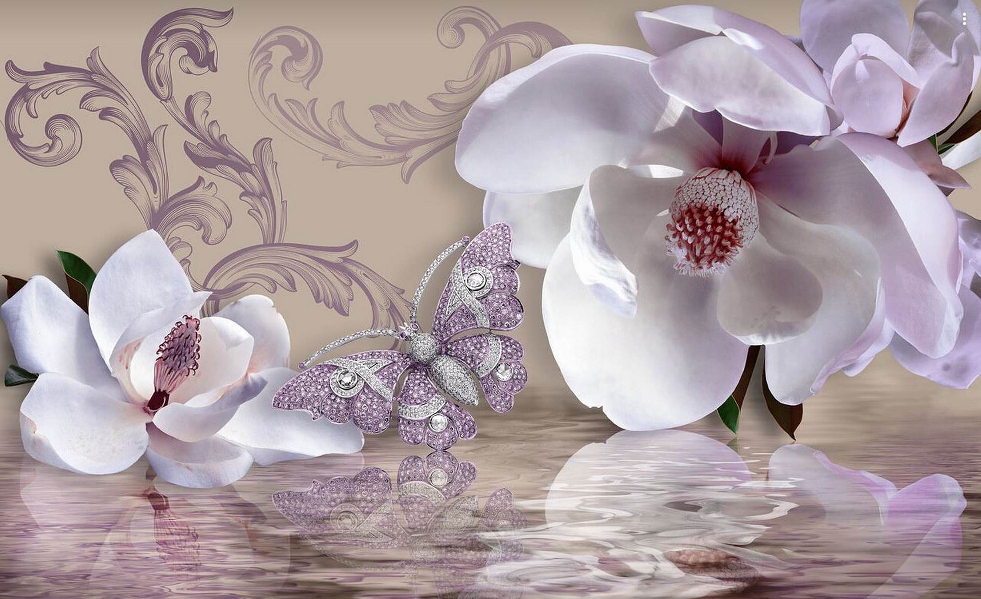 Magnolii albe pe fundal violet