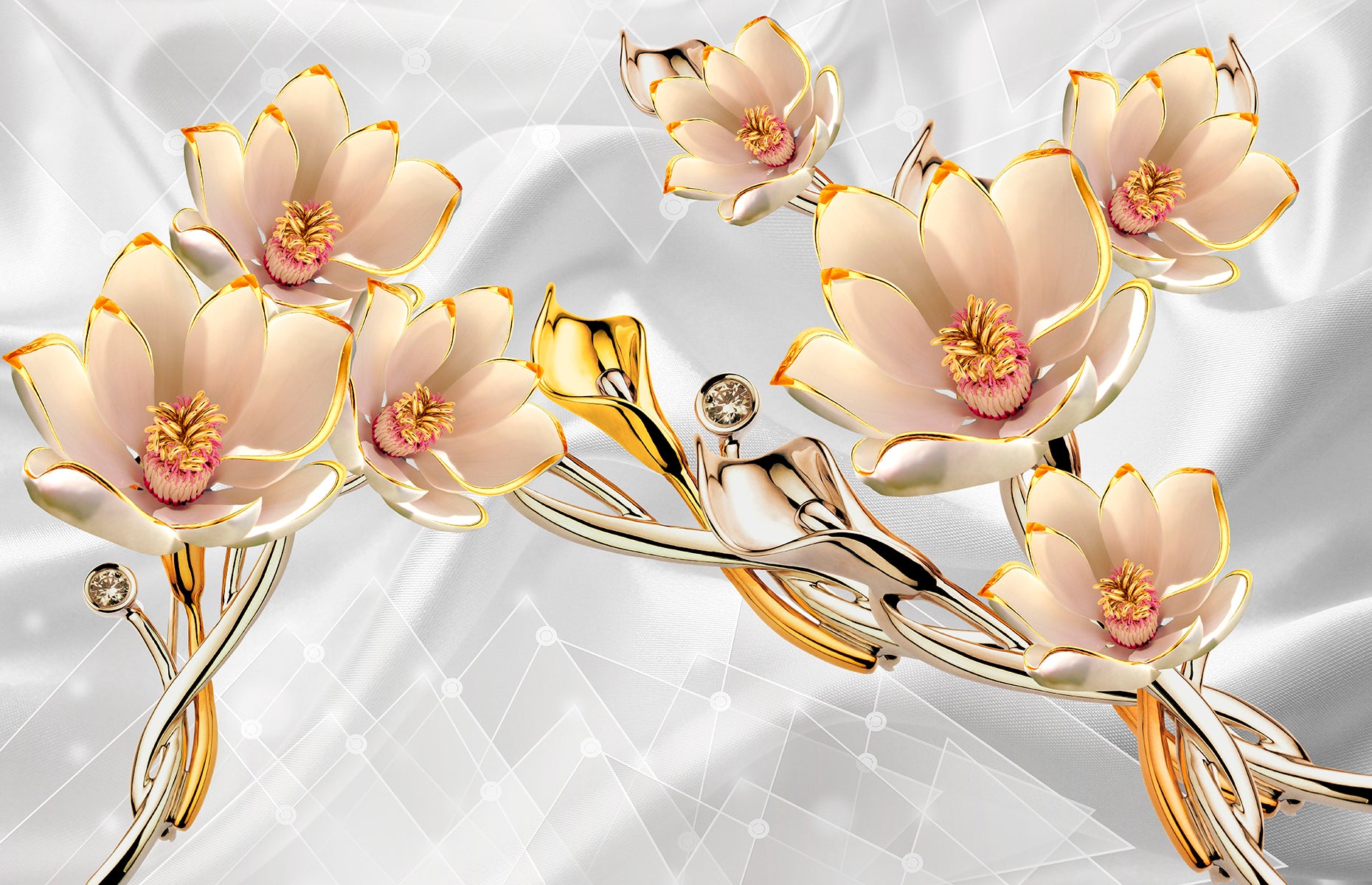 Magnolii crem pe ramuri aurii