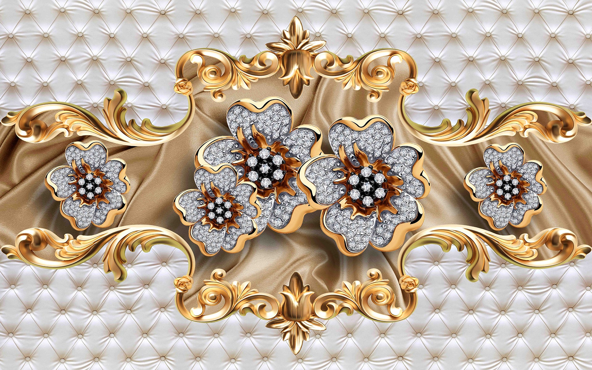 Ornament auriu cu flori perlate