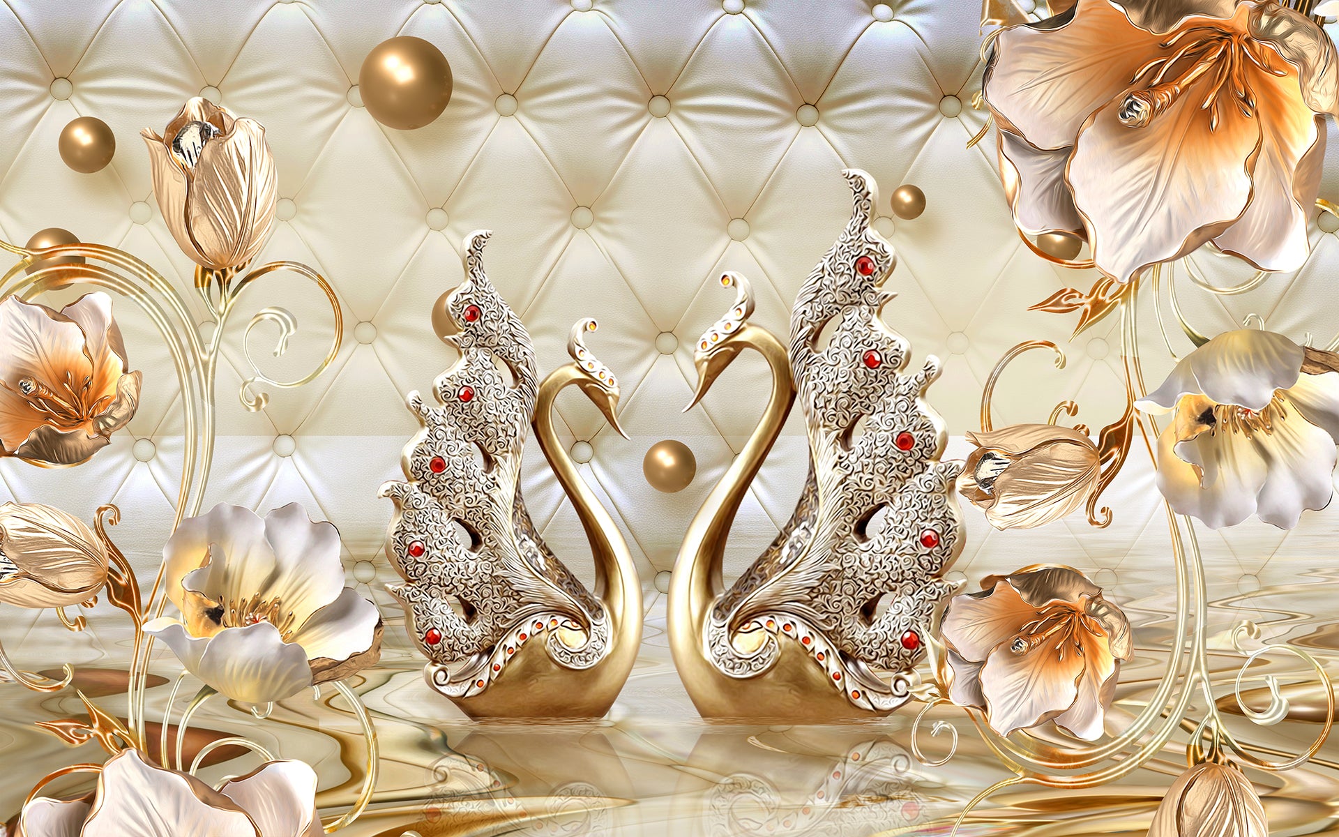 Lebede aurii cu flori decorative