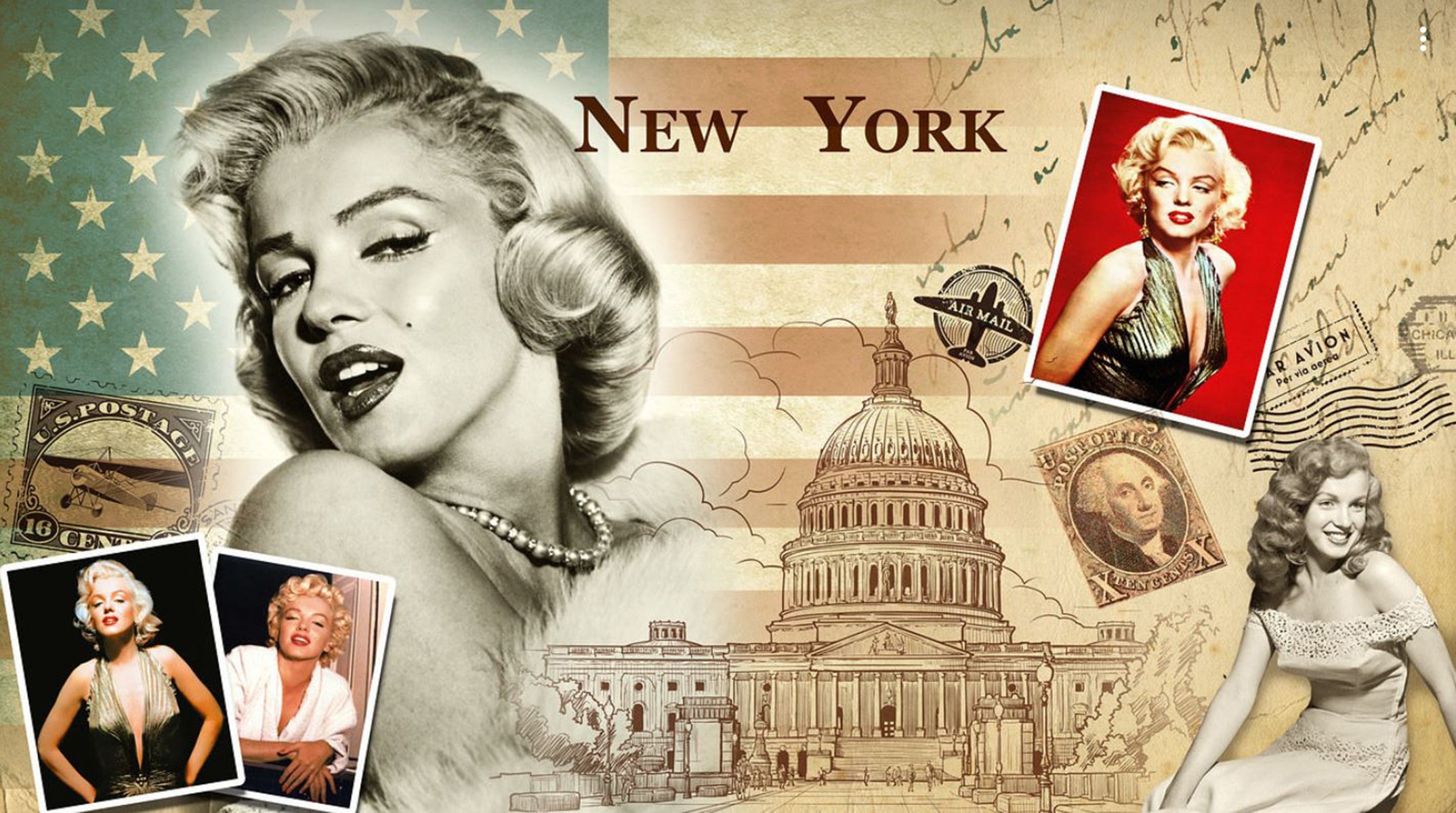 Marilyn vintage pe fundal New York