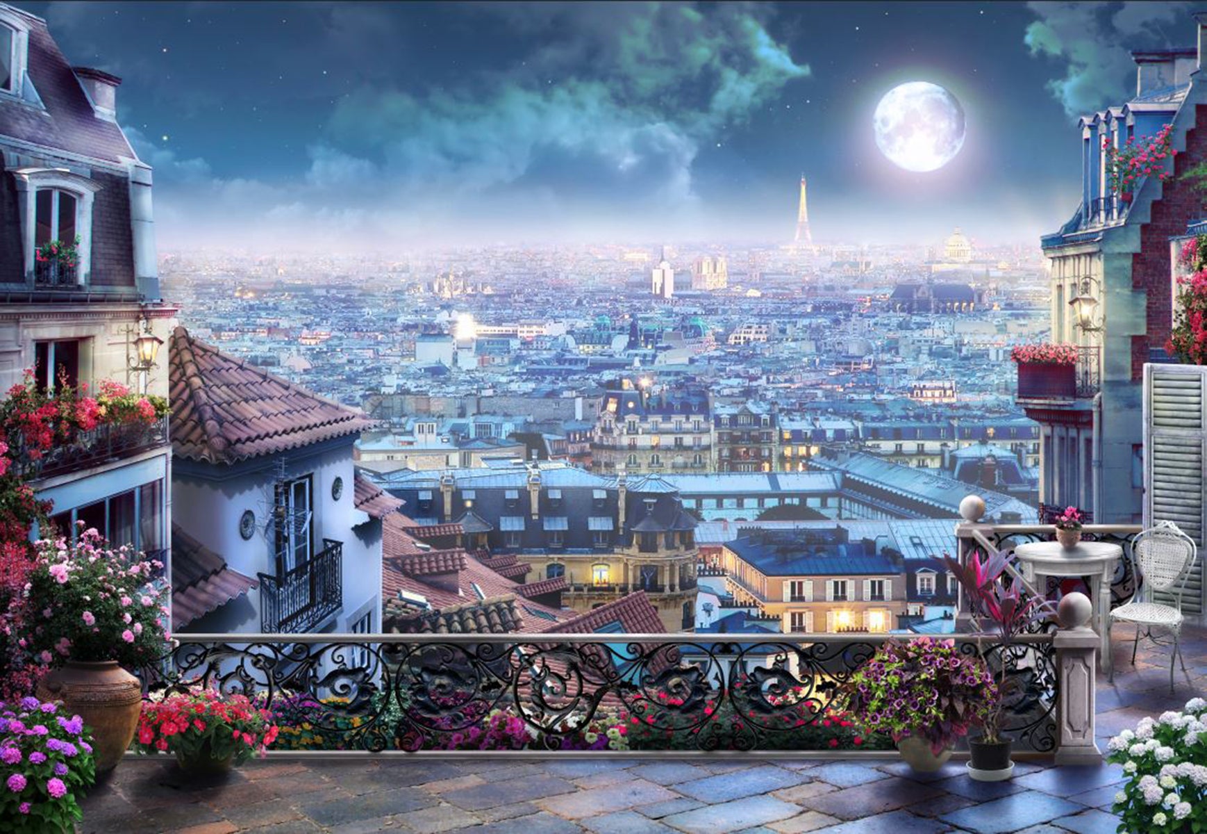 Balcon nocturn cu vedere spre oraș