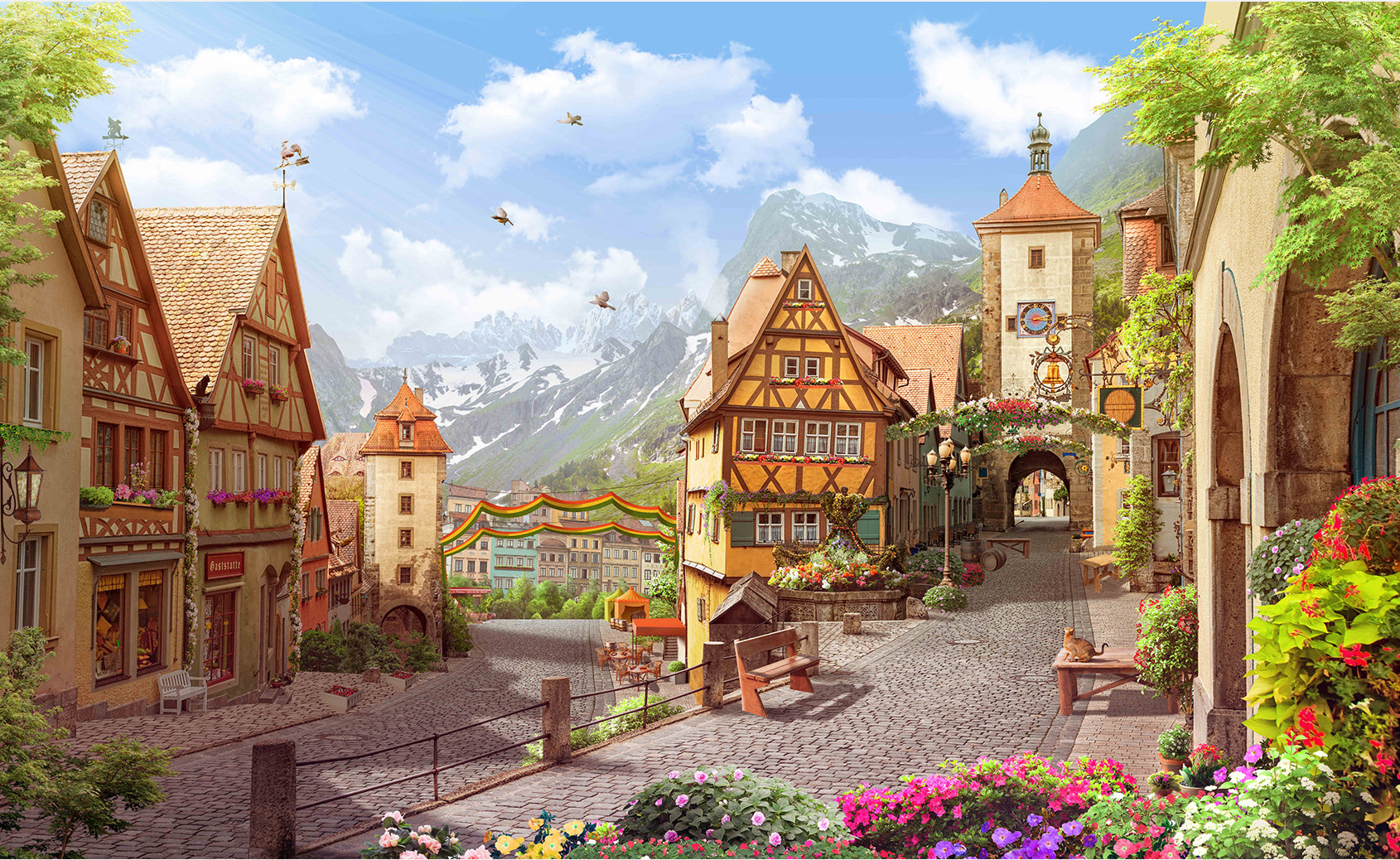 Sat medieval cu case colorate