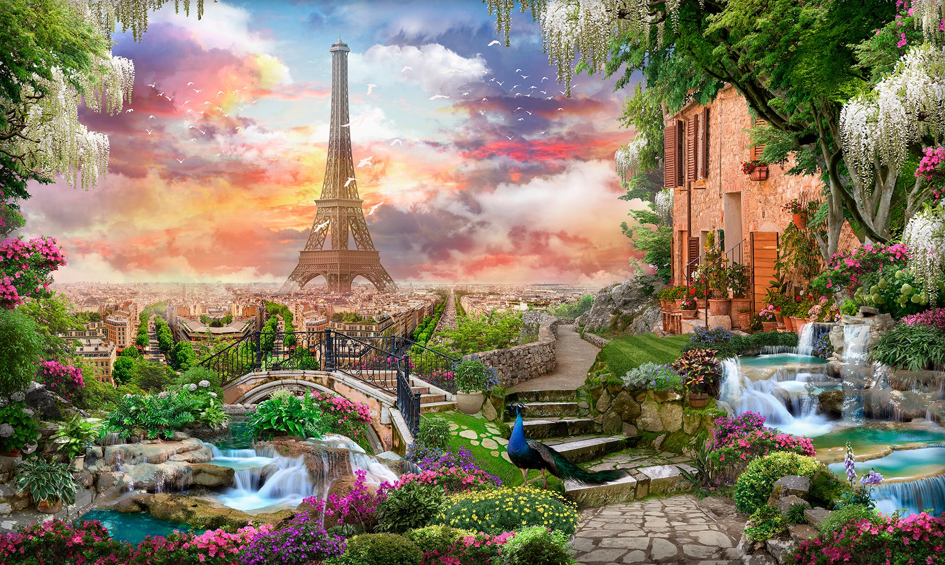 Grădină romantică cu turnul eiffel