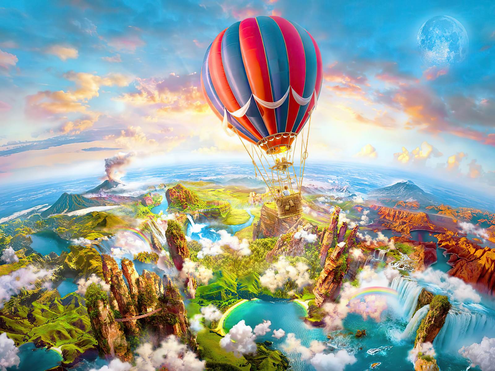 Balon colorat deasupra peisajului fantastic