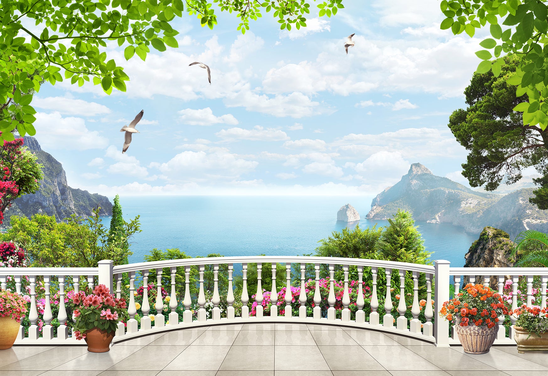 Balcon alb cu vedere spre mare