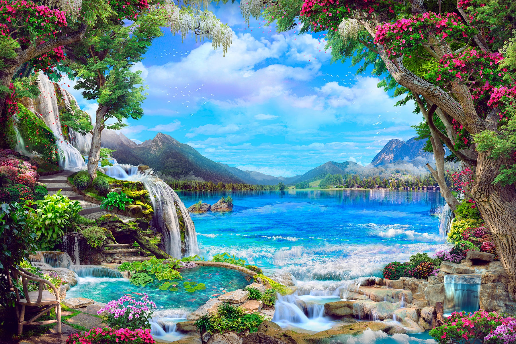 Golf tropical cu cascade și flori
