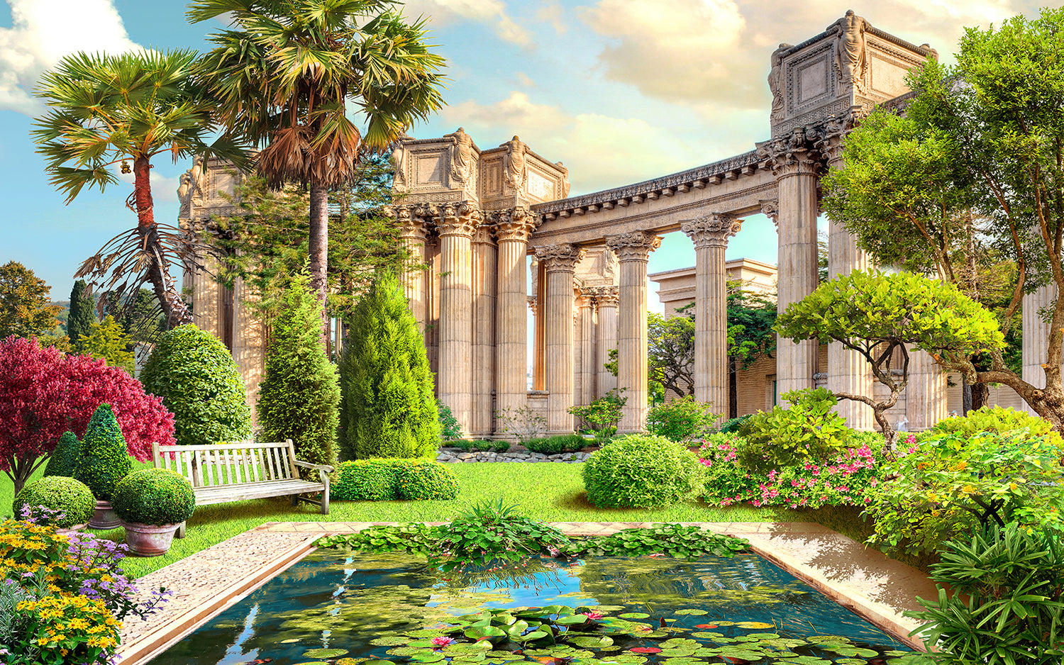 Ruine clasice în grădină mediteraneană