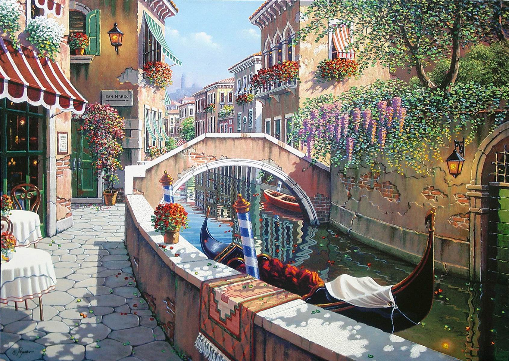 Canal venețian cu gondolă