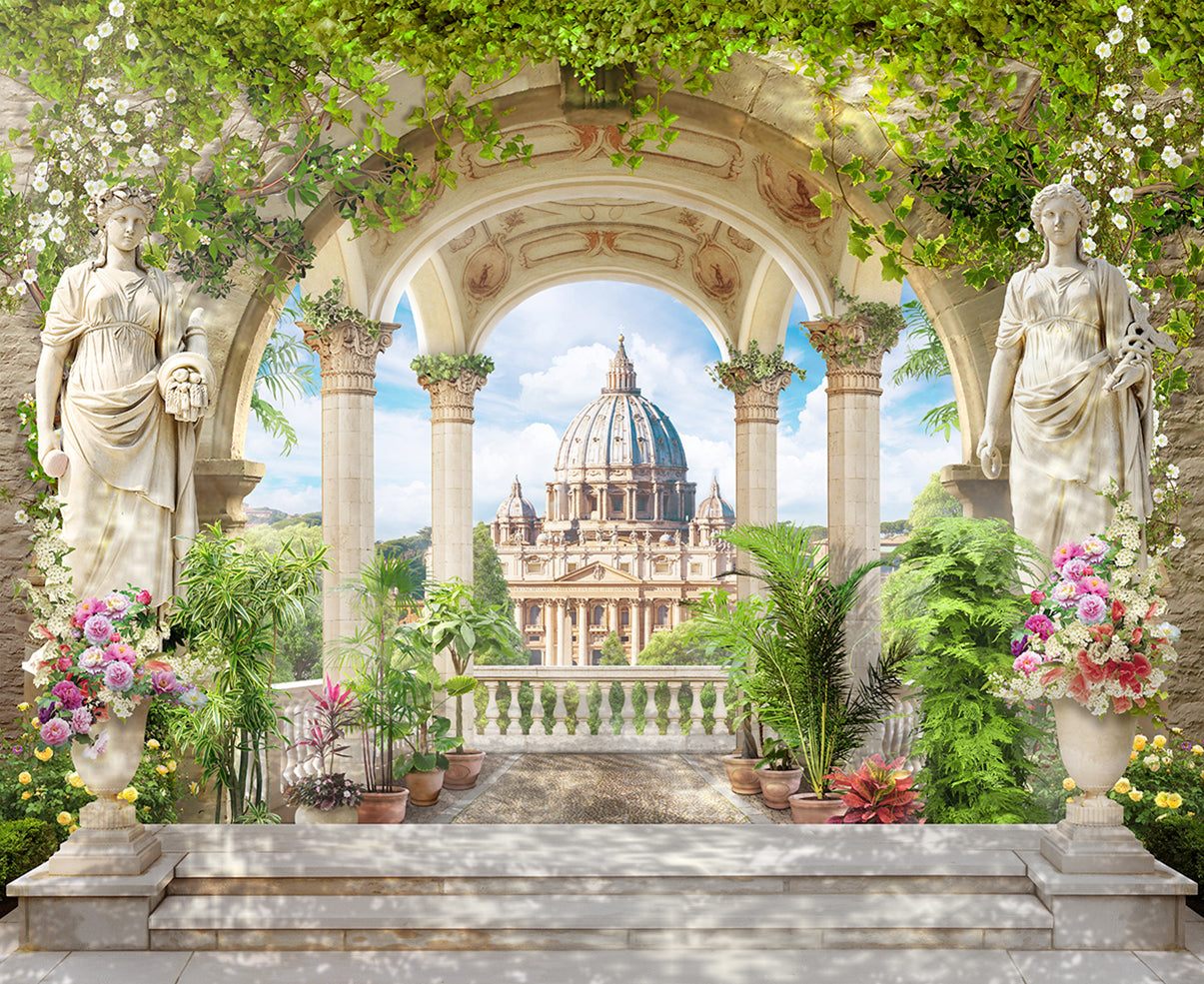 Arcade florale cu vedere spre catedrală