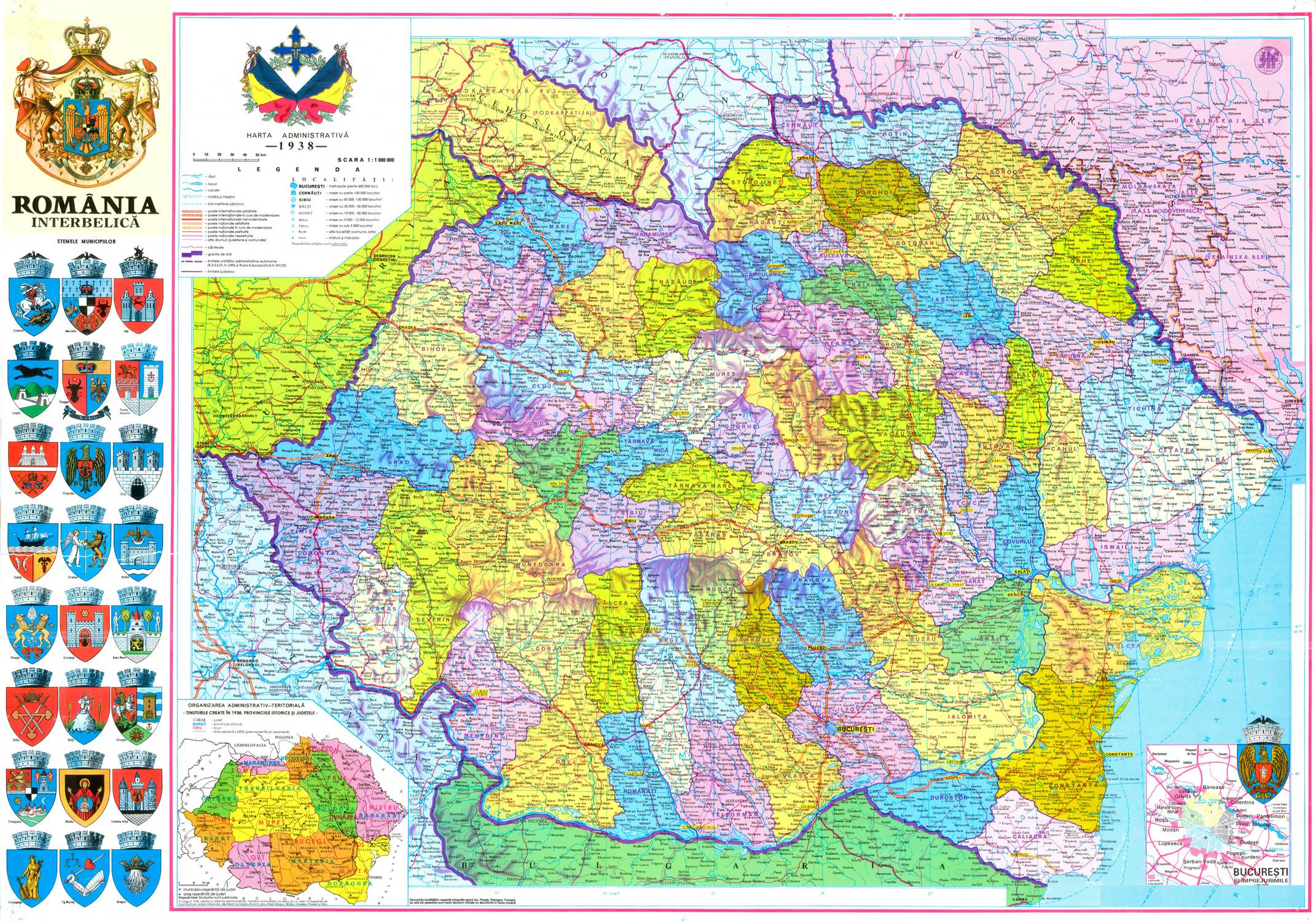 Harta României politică colorată