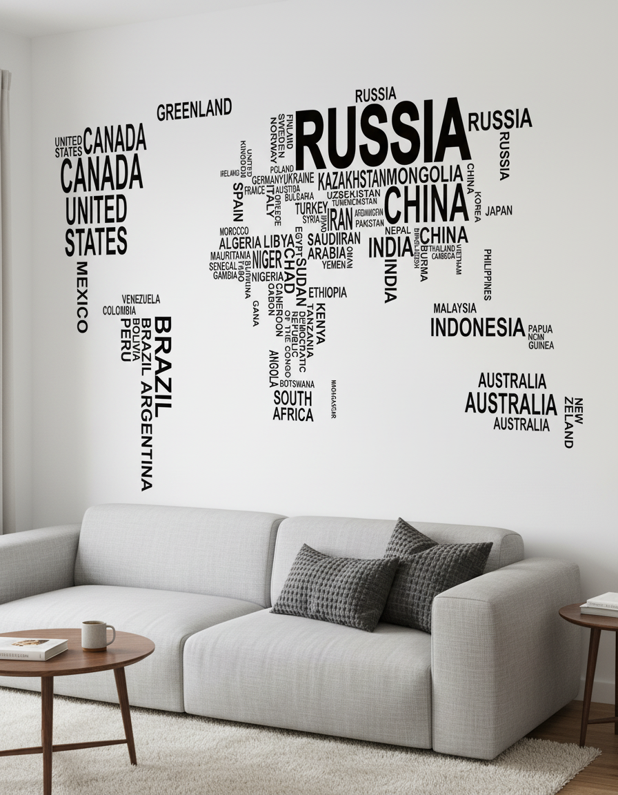 Harta lumii tipografie cu țări