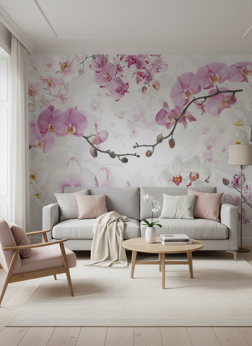Orhidee roz cu ramuri delicate