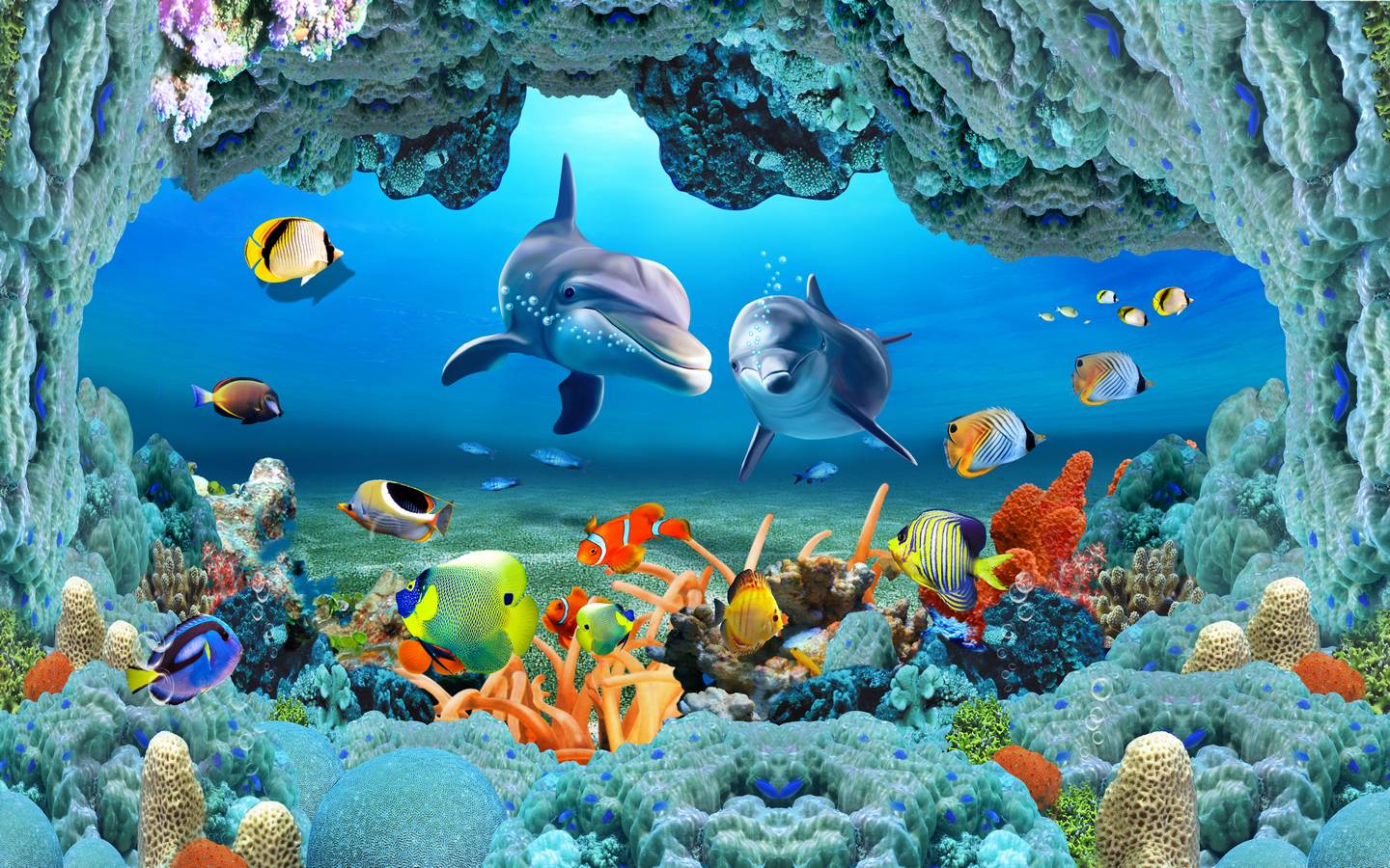 Recif de corali cu delfini