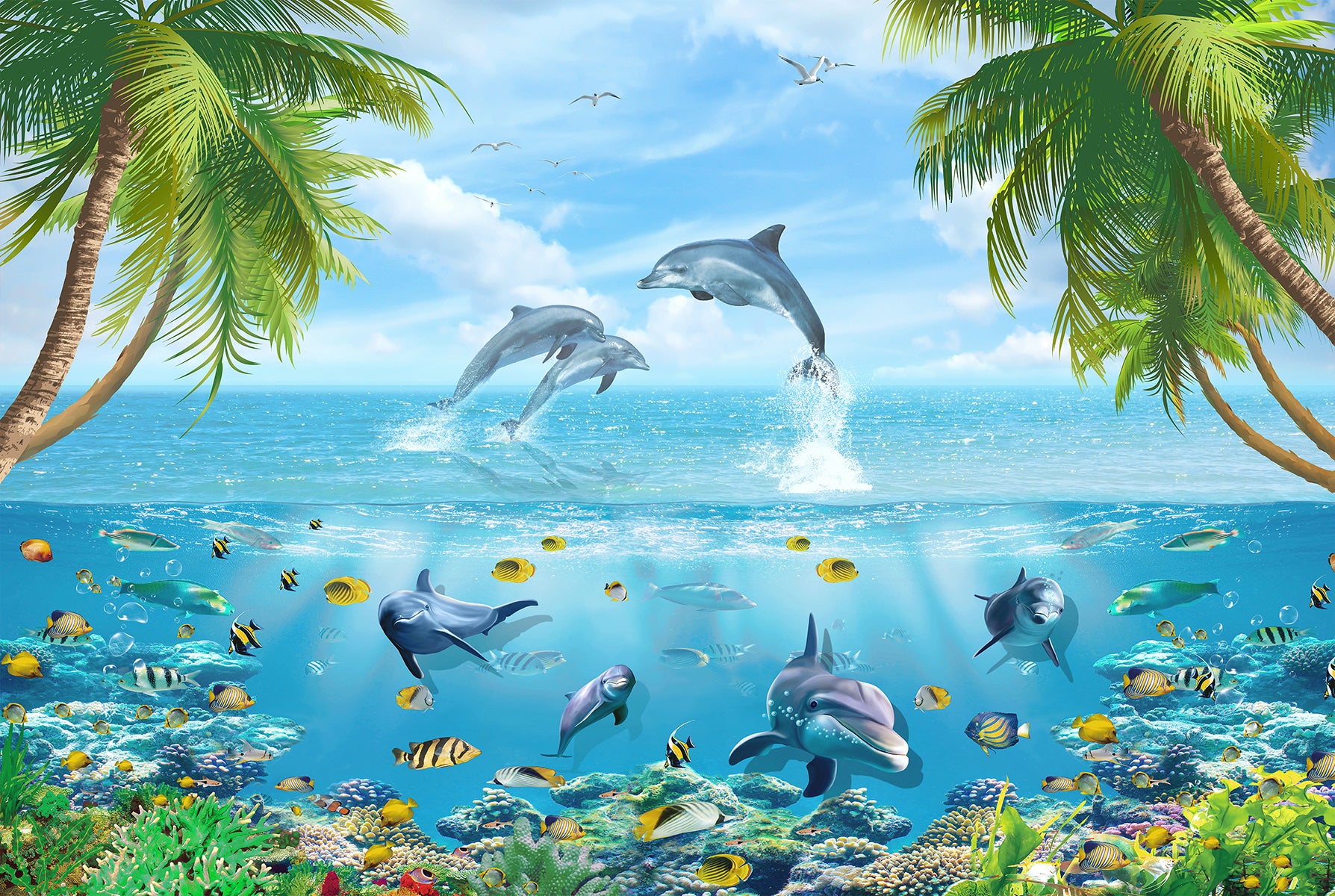 Delfini în lagună tropicală
