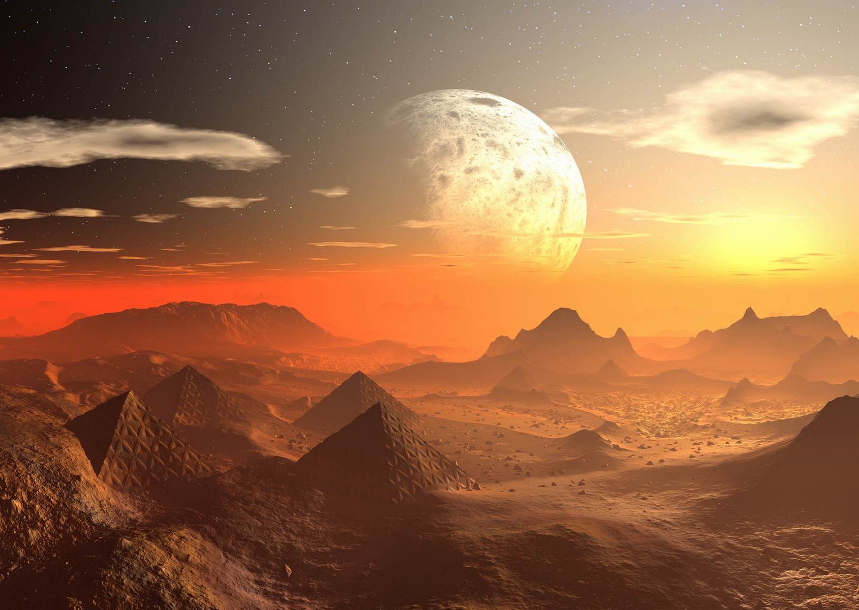 Peisaj planetar cu lună uriașă