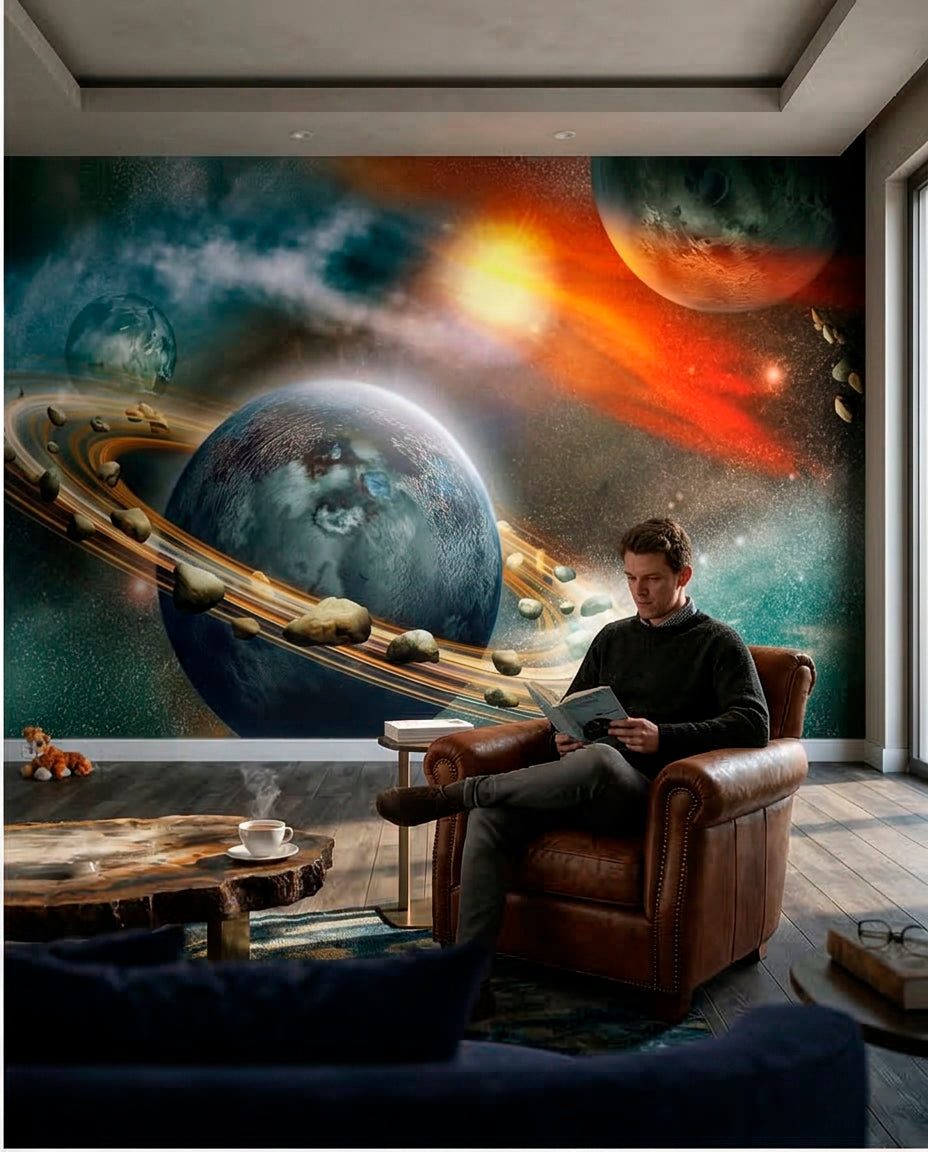 Planetă cu inel în galaxie