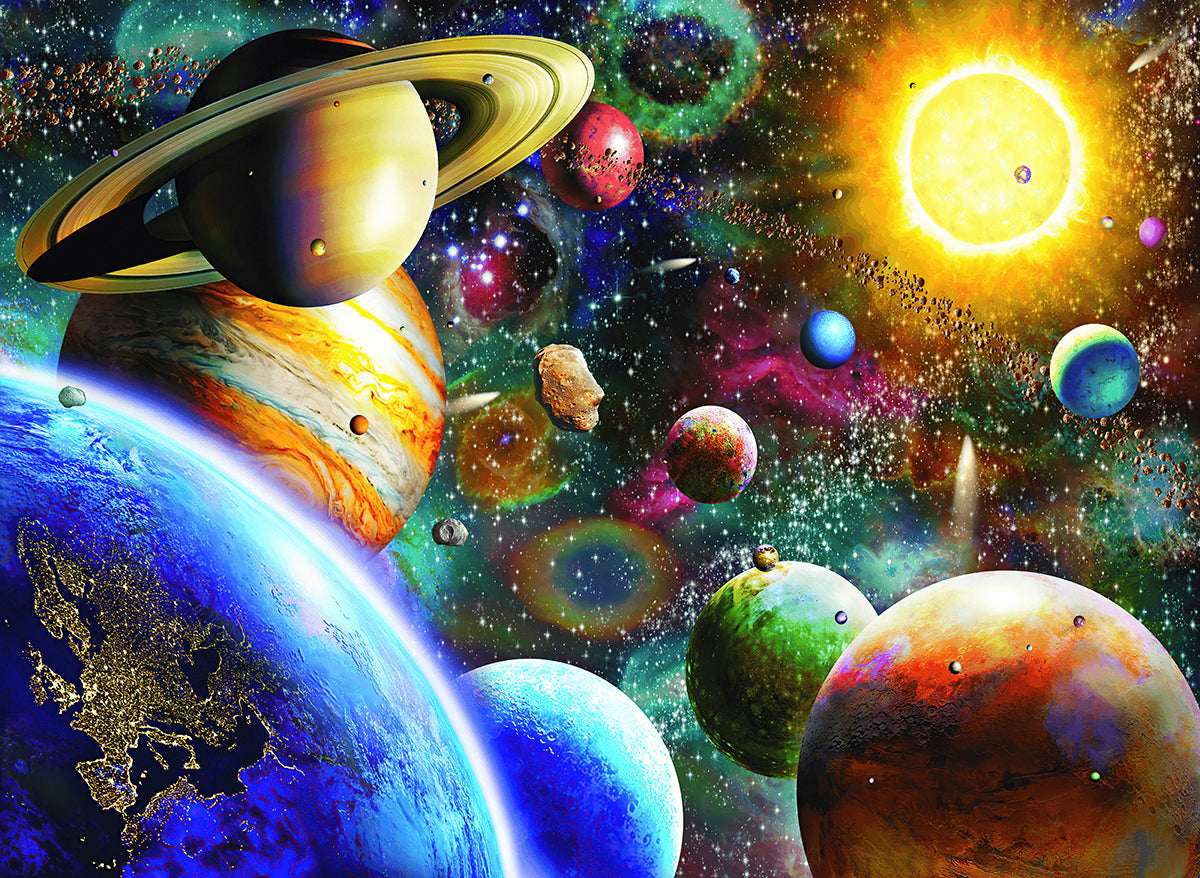 Planete mari în spațiu colorat
