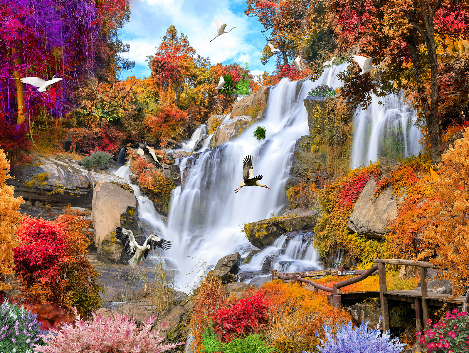 Cascade montane cu flori colorate