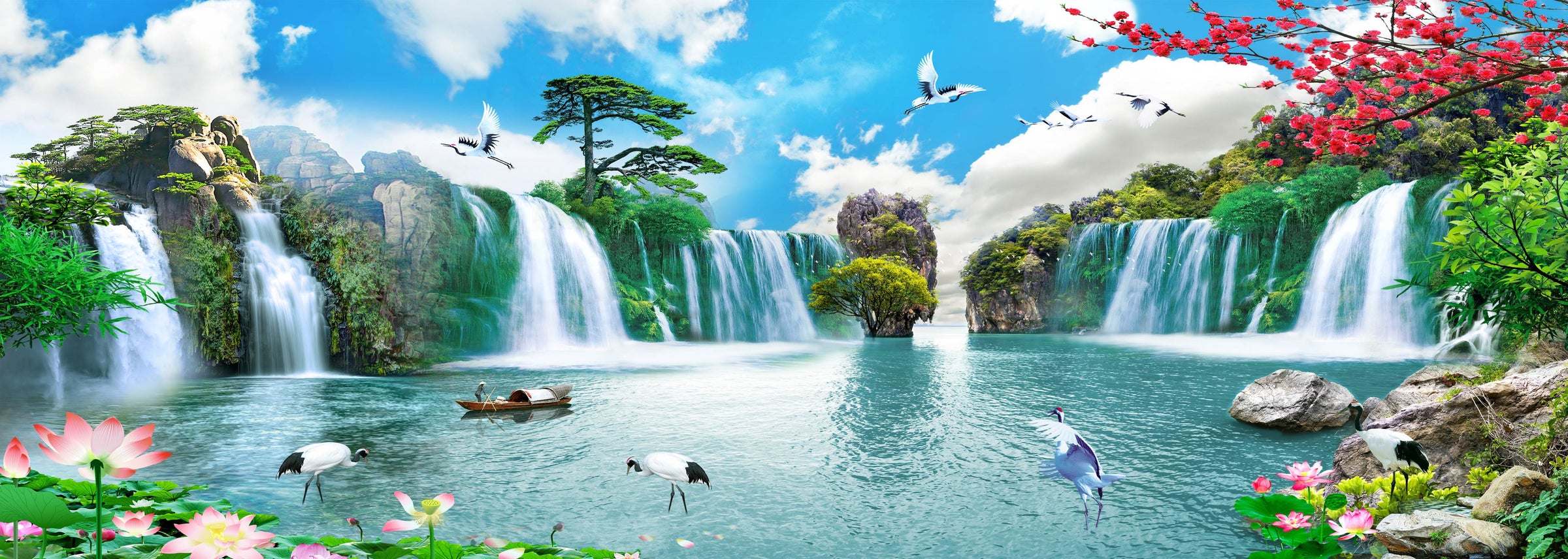 Cascade tropicale cu apă turcoaz