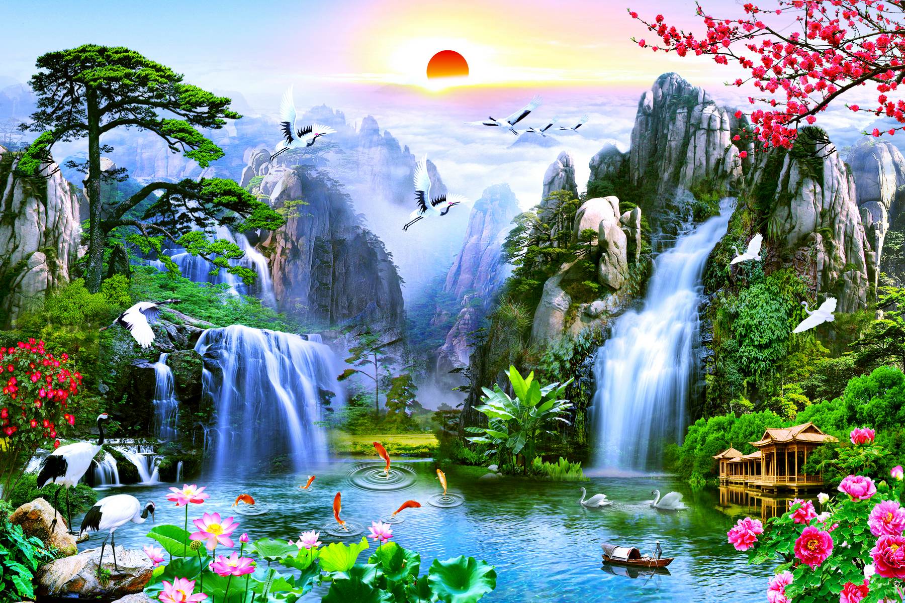 Cascade la apus montan