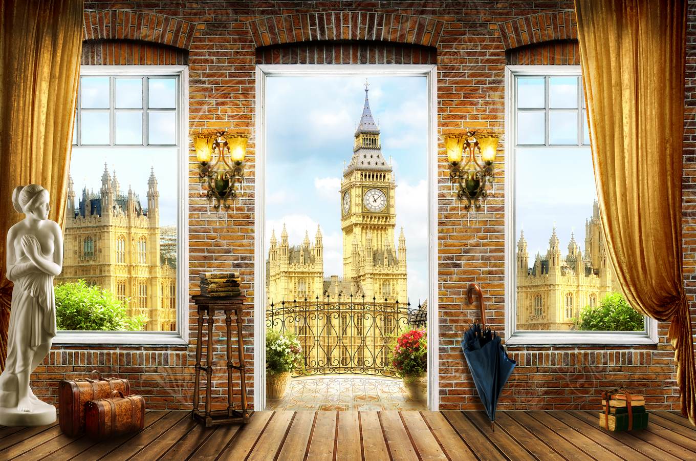 Interior vintage cu vedere la Big Ben