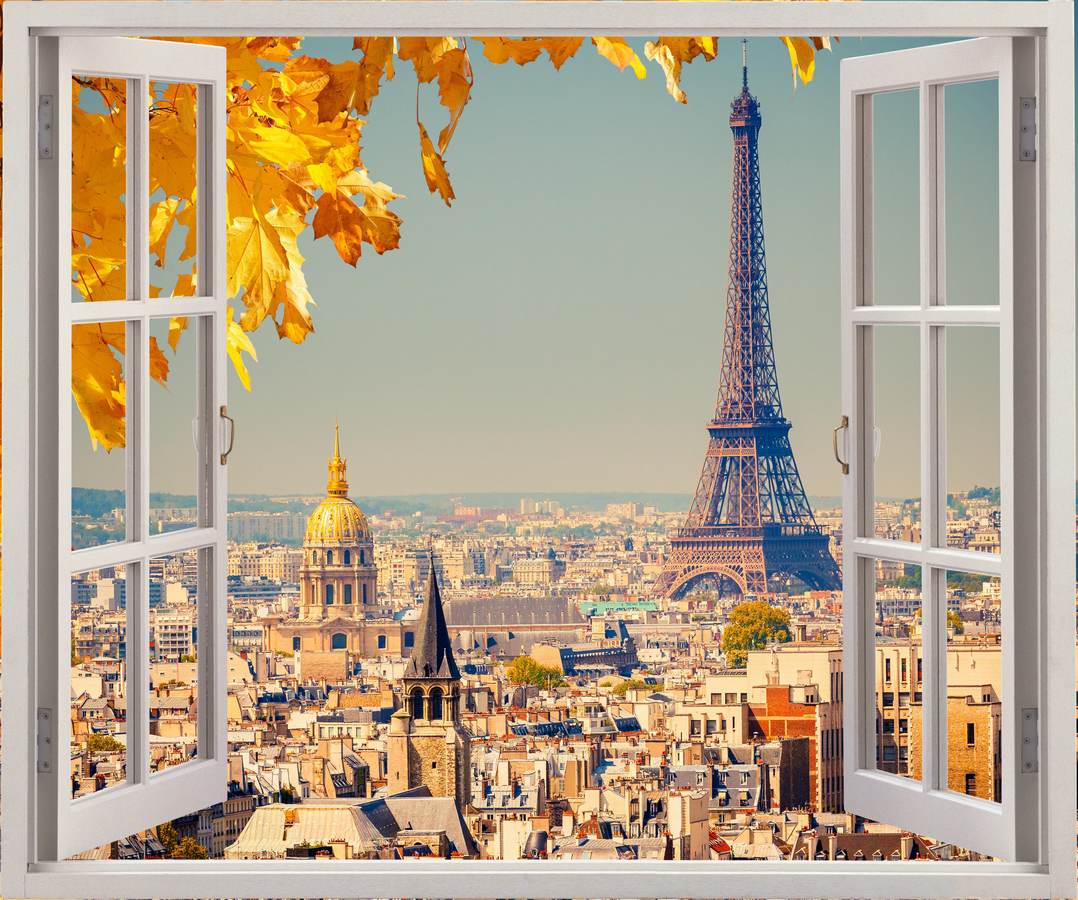 Fereastră spre Paris cu frunze aurii