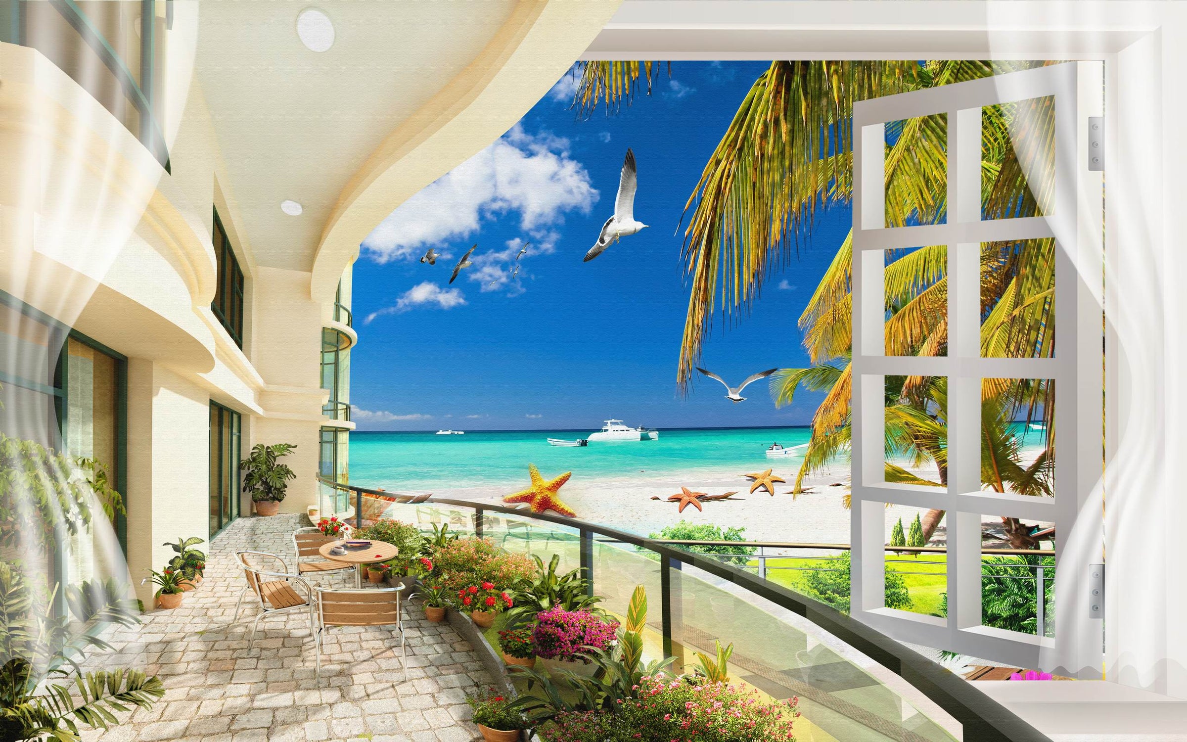 Balcon tropical cu vedere spre plajă
