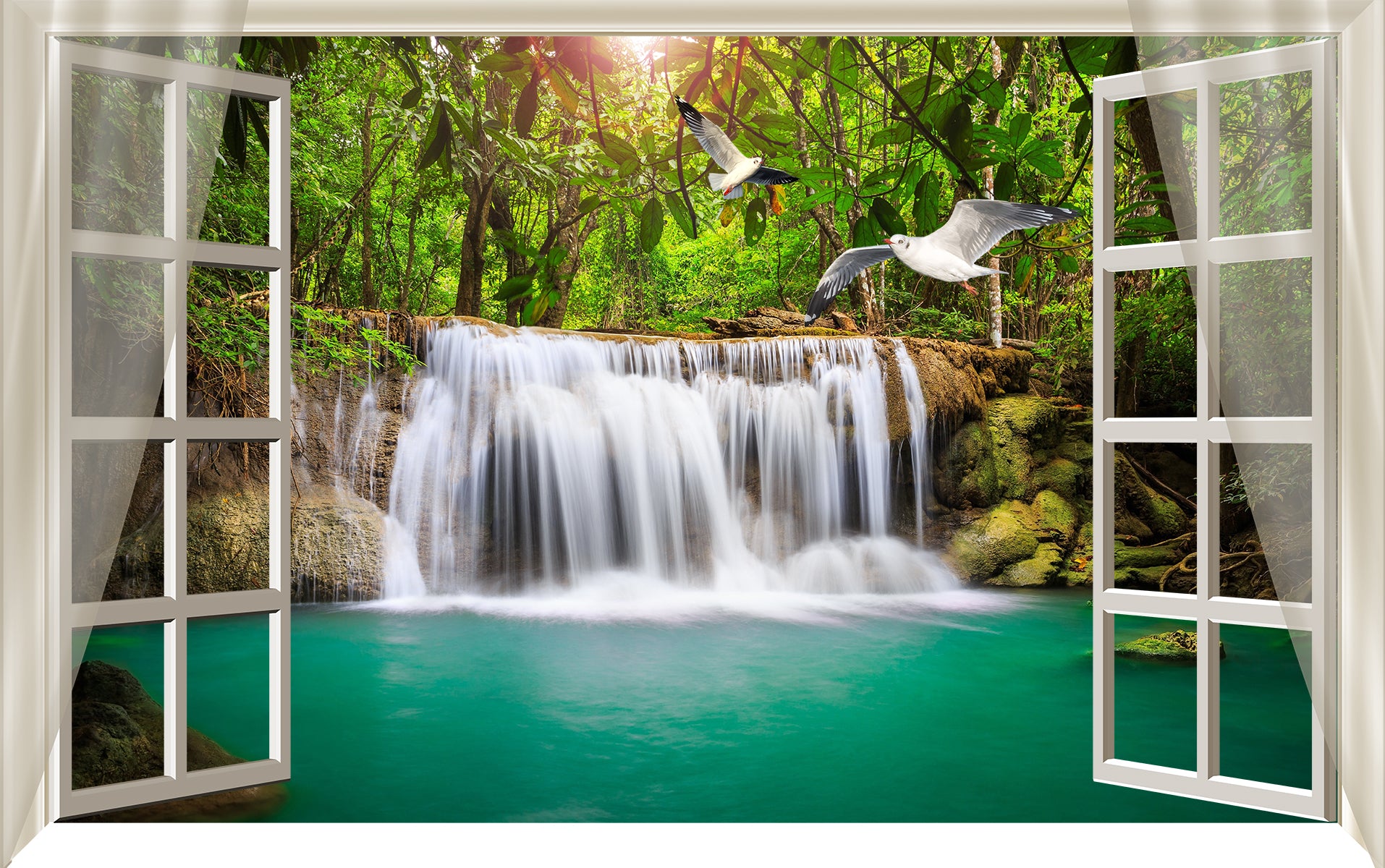 Fereastră spre cascadă tropicală