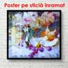 Poster - Pictură abstractă cu detalii violet, 100 x 100 см, Poster inramat pe sticla