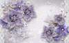 3Д Фотообои - Фиолетовые цветы с драгоценными камнями на сером фоне