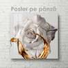 Poster - White flower with liquid gold, 100 x 100 см, Framed poster on glass, Flowers