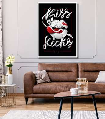 Poster - White lips, 60 x 90 см, Framed poster on glass, Glamour