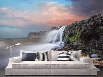 Wall Mural - Waterfall at sunset