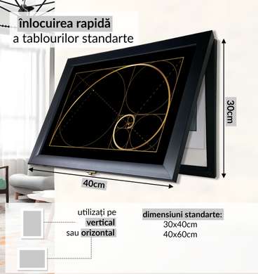 Multifunctional Wall Art - Golden Abstract Lines, 40x60cm, Black Frame