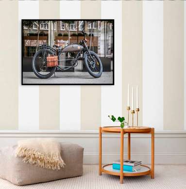 Poster - Motocicletă cu geantă de piele, 45 x 30 см, Panza pe cadru, Transport