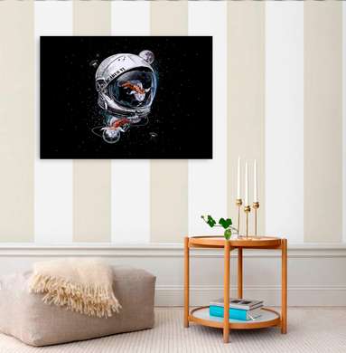 Постер - Скафандр космонавта и рыбки, 60 x 30 см, Холст на подрамнике