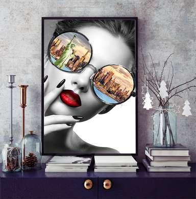 Poster - Fata glamour cu ochelari, 30 x 60 см, Panza pe cadru