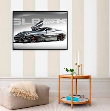 Постер - Черный спортивный автомобиль, 90 x 60 см, Постер в раме, Транспорт